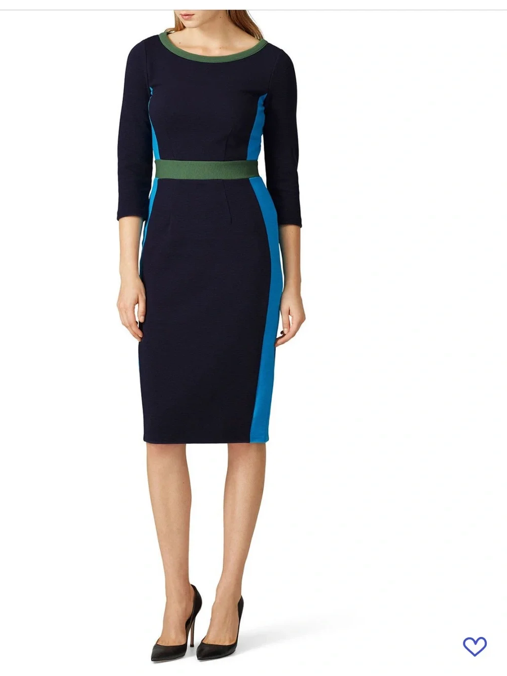 Boden Navy Sheath Dress with Blue Panels and Olive Trim “Leah Ottoman” Dress